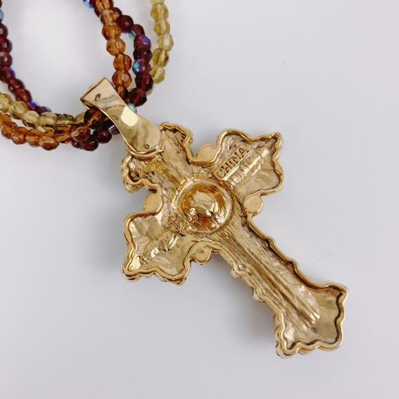 Colorful Glass Rhinestone Cross Christian Pendant Beaded Necklace Choker 16"-19" - Picture 8 of 12